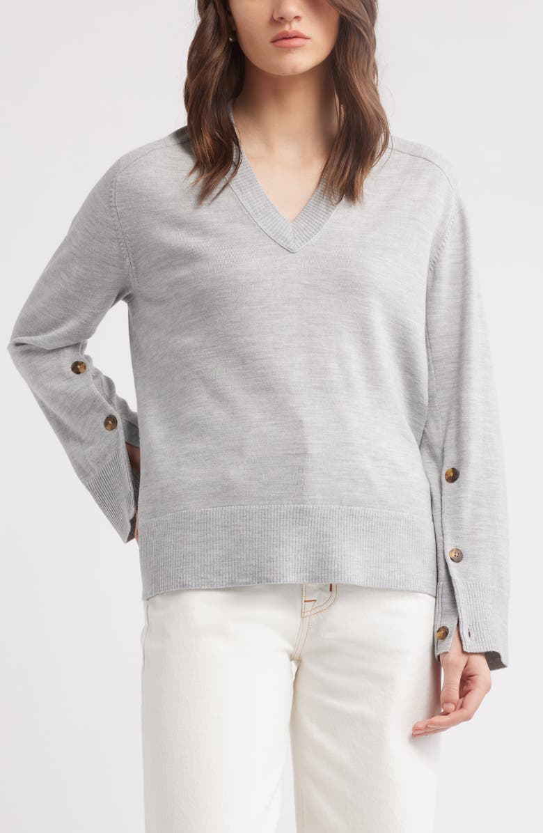 Nordstrom Button Detail Wool V-Neck Sweater, Main, color, 