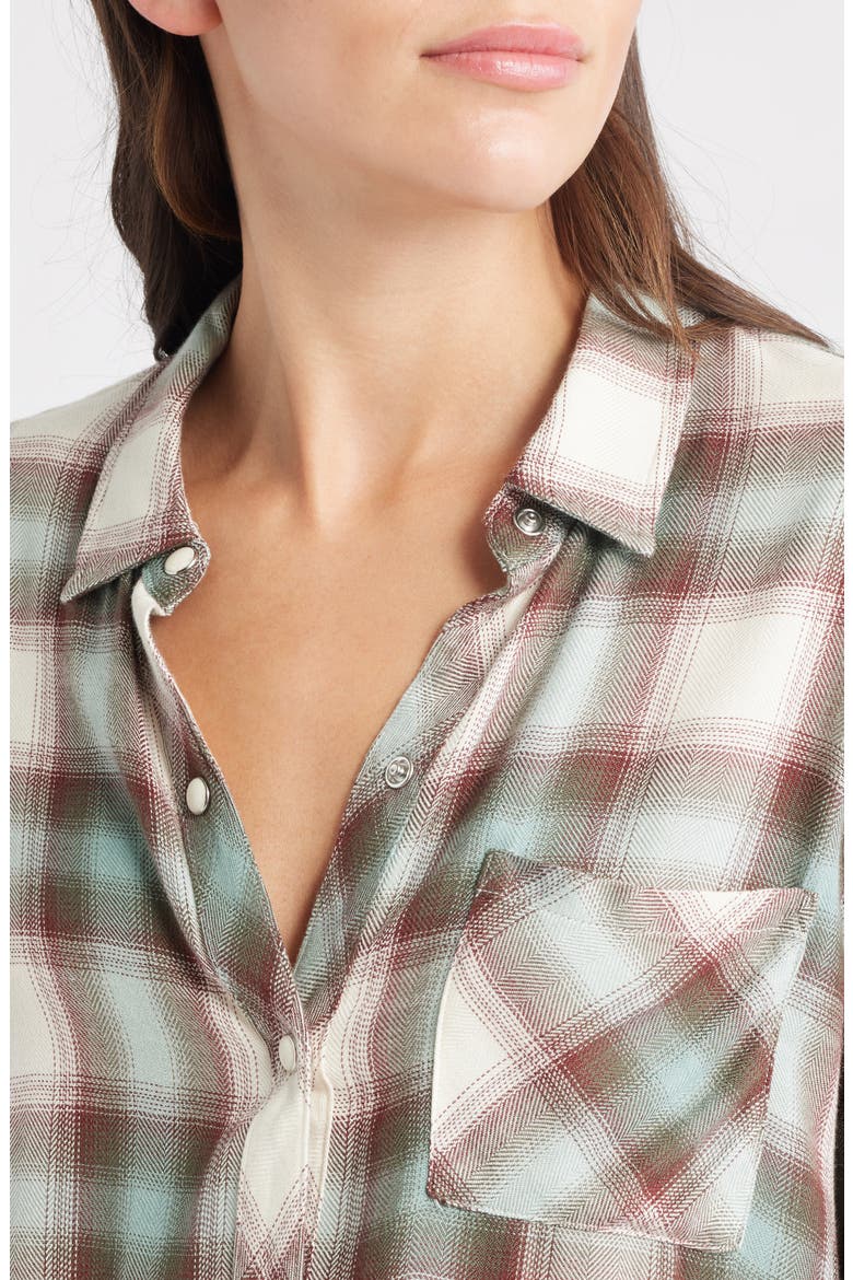 Hunter Plaid Button-Up Shirt, Alternate, color, BIRCH OLIVE TEAL