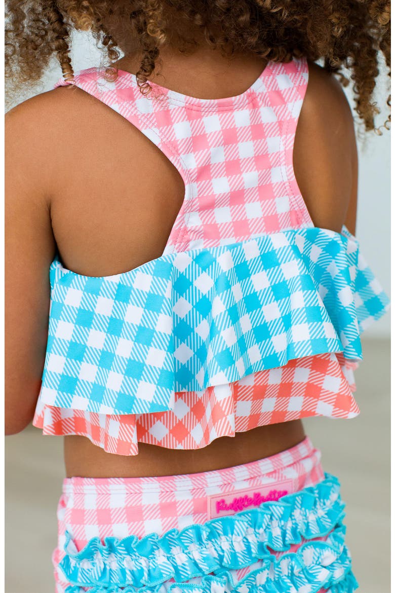 Seaside Gingham Two-Piece Swimsuit & Headband Set, Alternate, color, ORANGE
