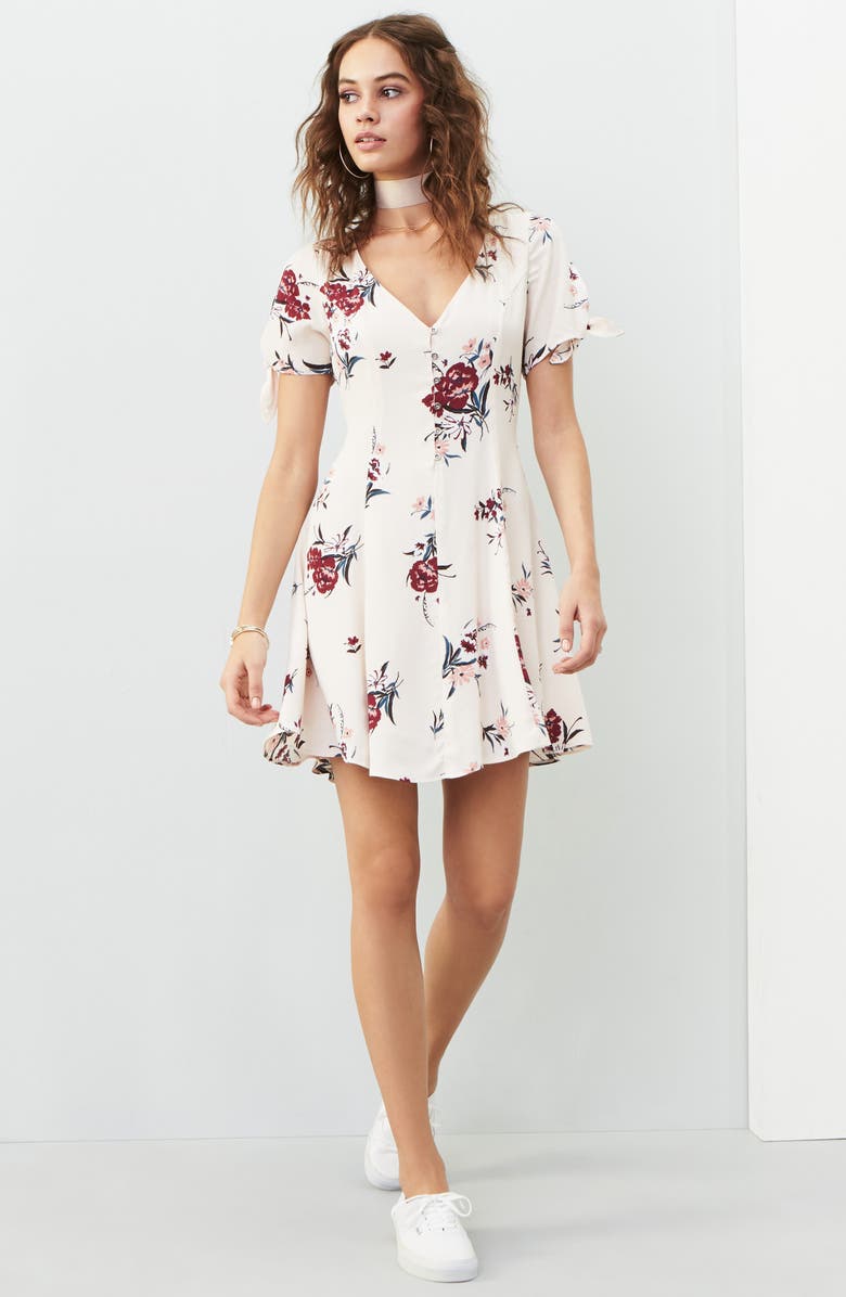 ASTR the Label Tie Sleeve Dress, Main, color, Blush Multi Floral