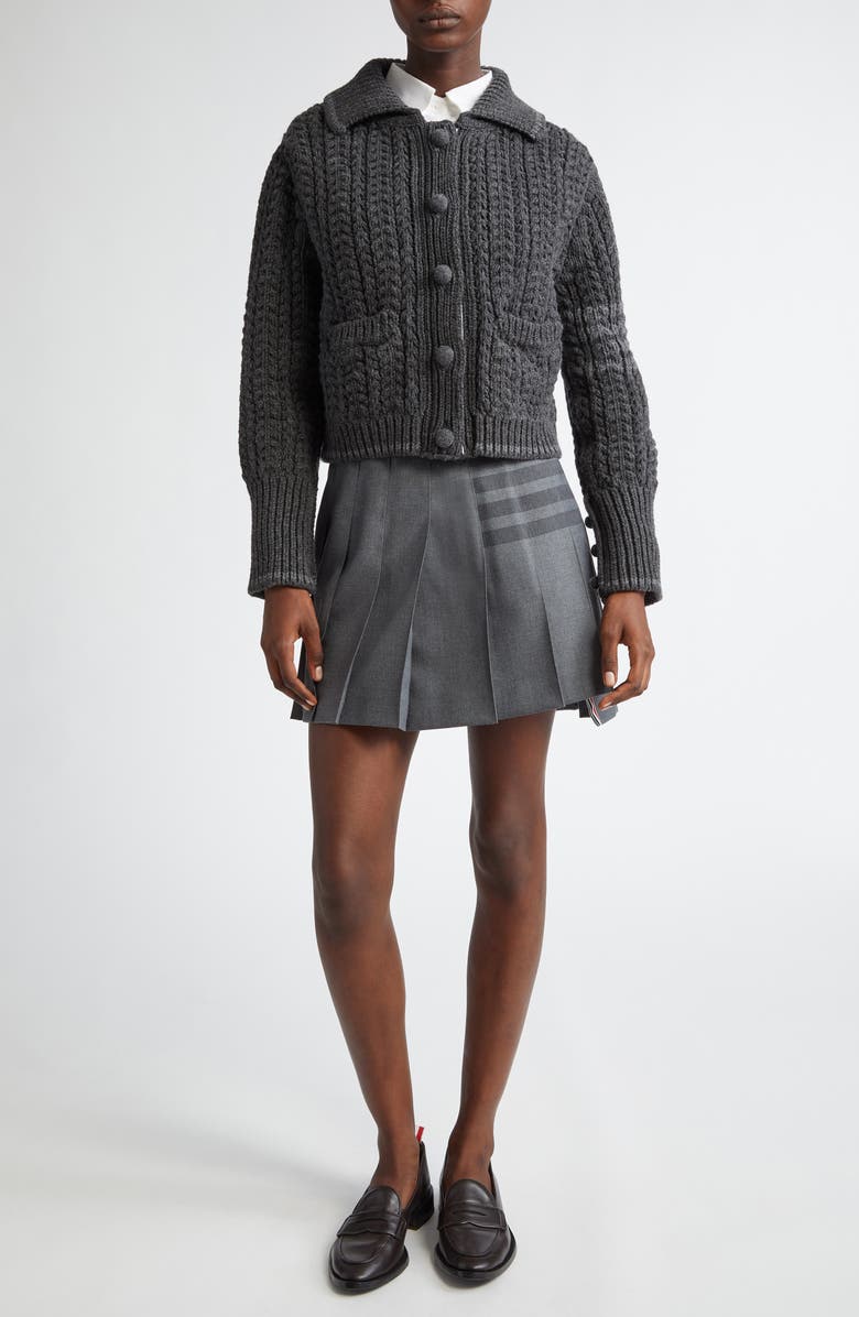 Thom Browne Cable Knit Virgin Wool Cardigan, Alternate, color, 