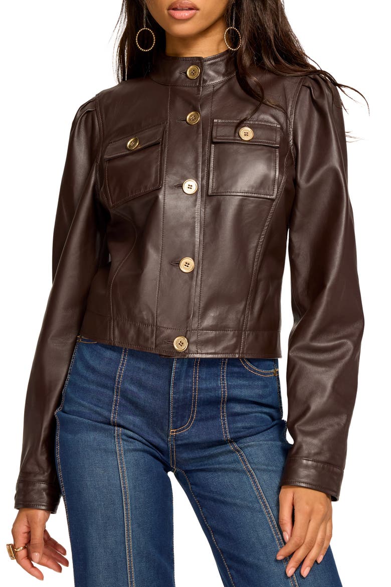 Elsa Leather Jacket, Main, color, HERITAGE BROWN
