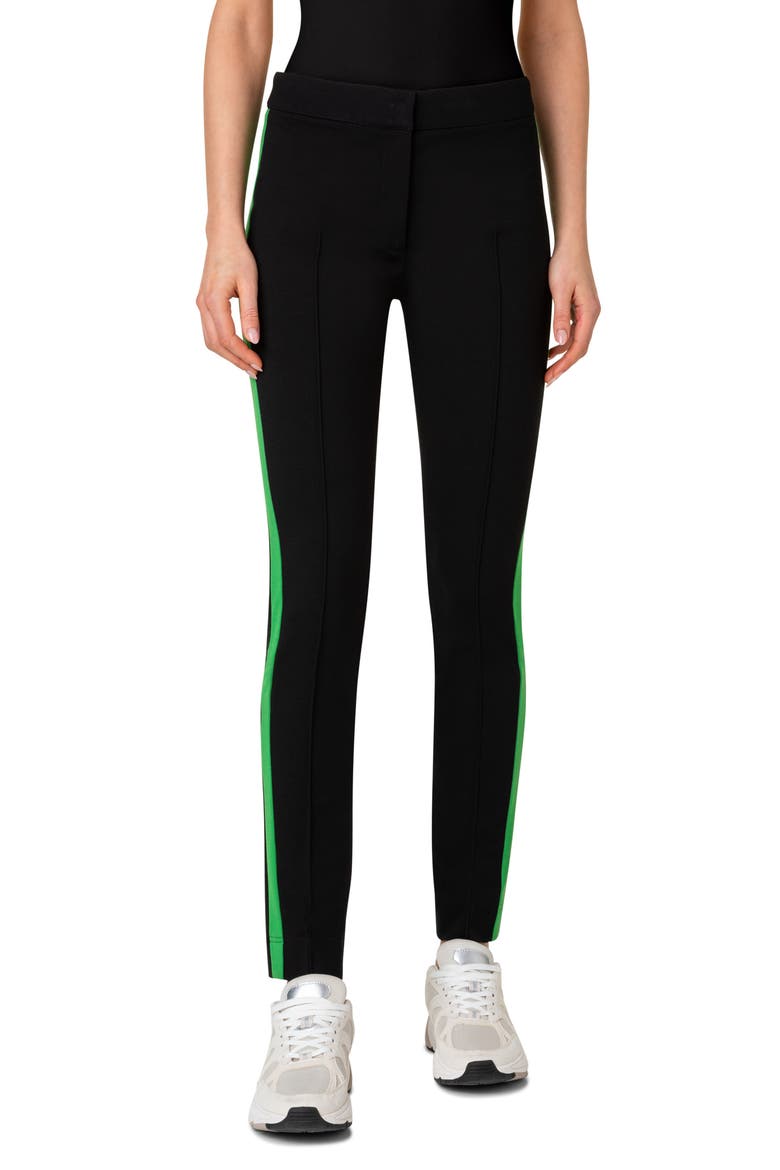 Mara Side Stripe Jersey Ankle Pants, Main, color, 009 BLACK-TECH GREEN