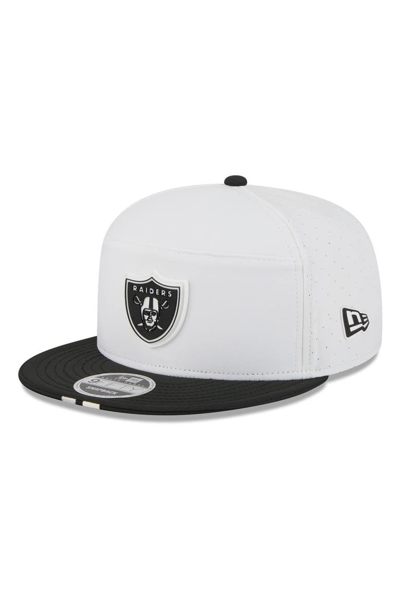 New Era Men's New Era White/Black Las Vegas Raiders 2025 NFL Training Camp Split Panel 9FIFTY Snapback Hat, Main, color, White
