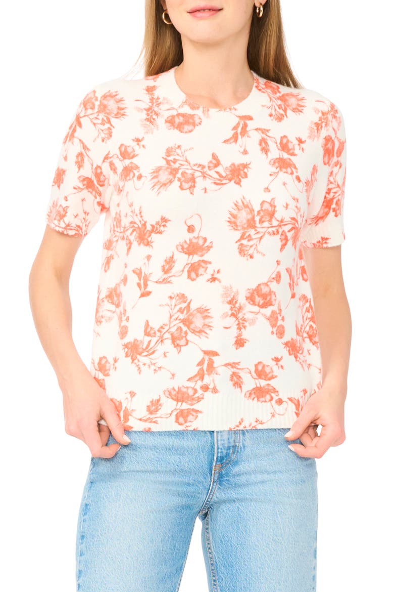 Floral Short Sleeve Sweater, Main, color, NEW IVORY