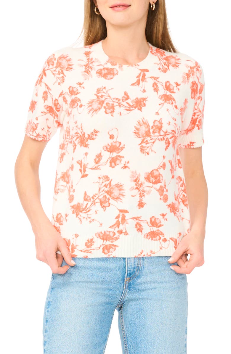 Ted Baker Floral Short Sleeve Sweater, Main, color, New Ivory