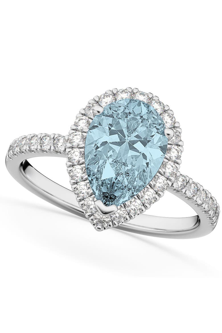 Pear Cut Halo Aquamarine & Diamond Engagement Ring 14K, Main, color, 2.36ct/White Gold