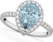 ALLUREZ Pear Cut Halo Aquamarine & Diamond Engagement Ring 14K