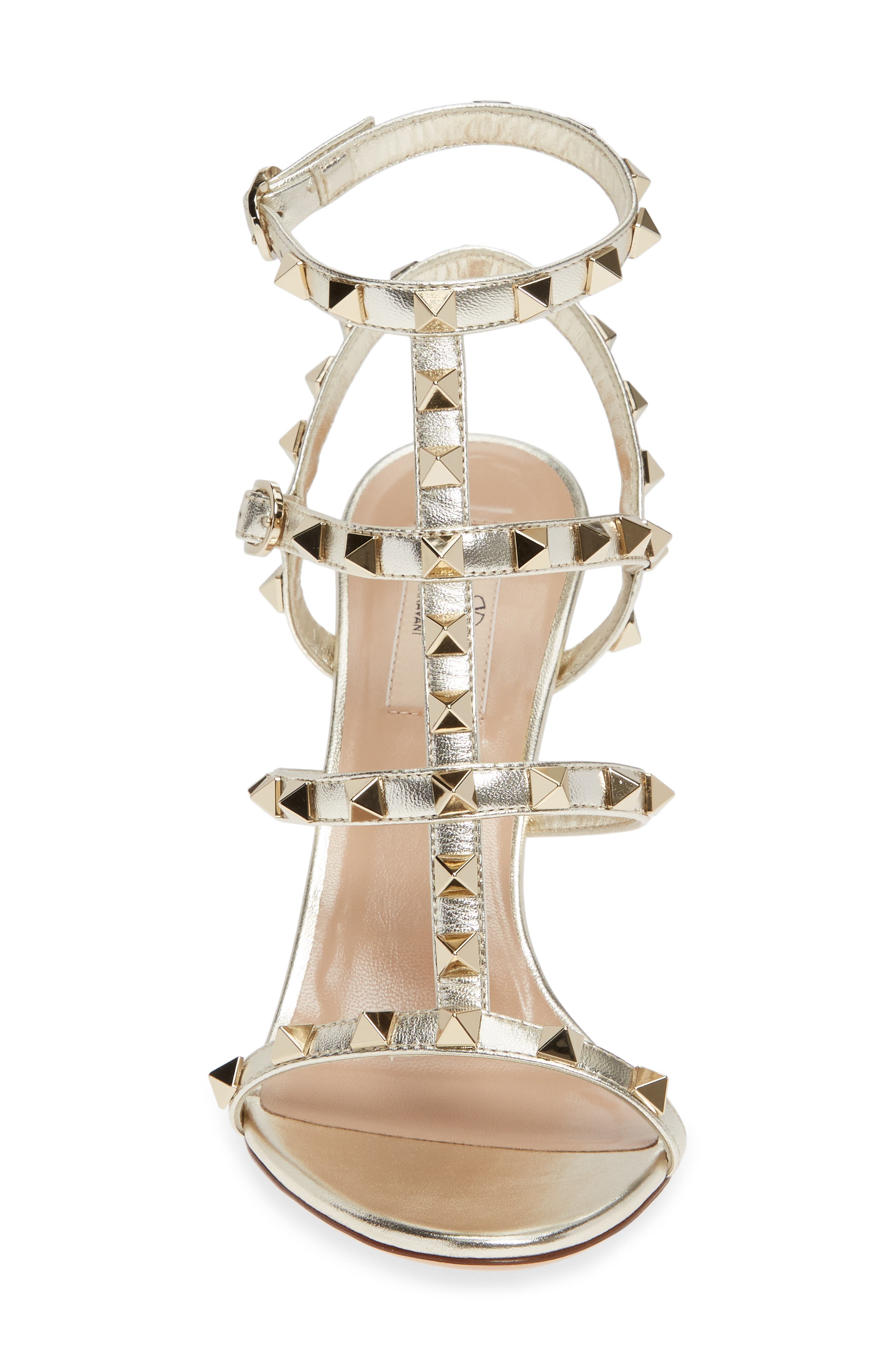 Valentino Garavani Rockstud Metallic Ankle Strap Sandal, Alternate, color, 