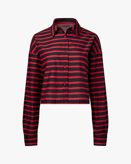 Weworewhat Long Sleeve Crop Button Down Shirt In Tr Red/dk Navy
