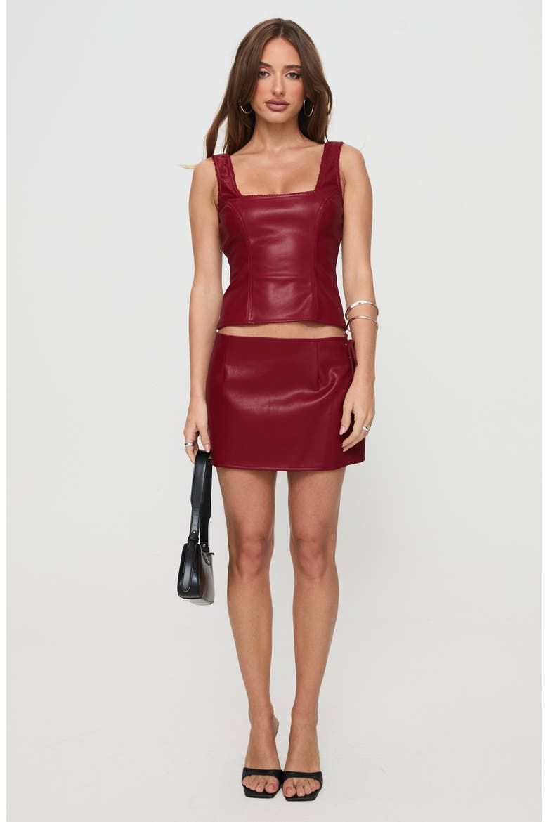Smolder Tie Up Faux Leather Miniskirt, Alternate, color, RED