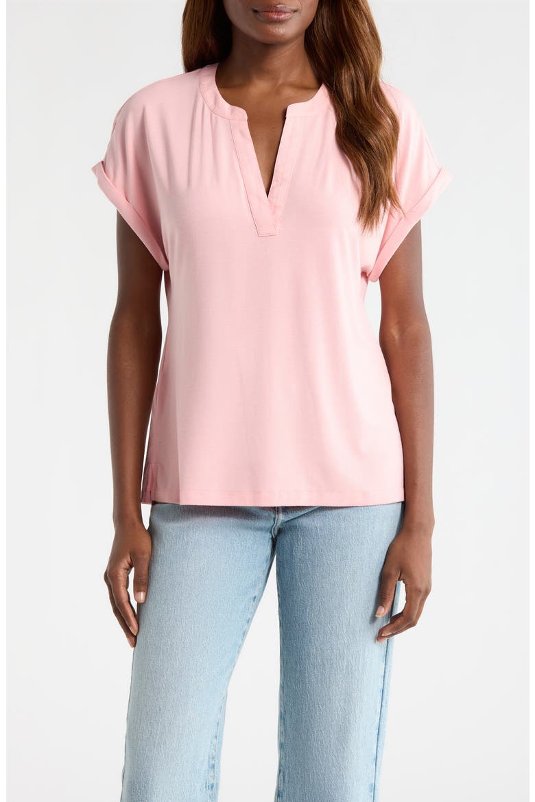 Kauai Split Neck Top, Main, color, QUARTZ PINK