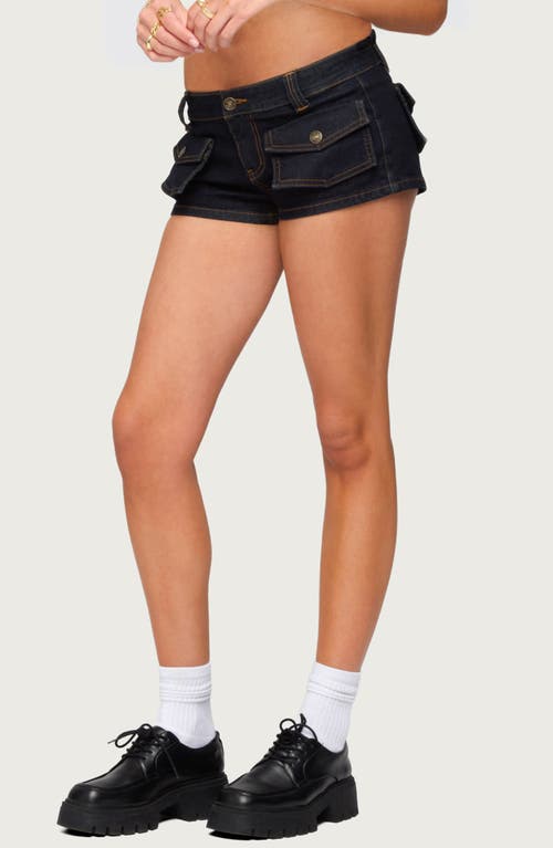 Edikted Cavella Low Rise Denim Cargo Shorts In Black