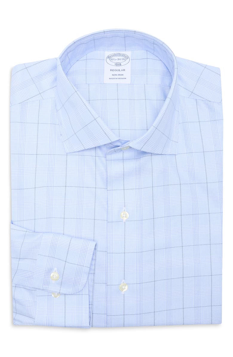 Brooks Brothers Regular Fit Plaid Non-Iron Dress Shirt, Main, color, Light Blue/Navy