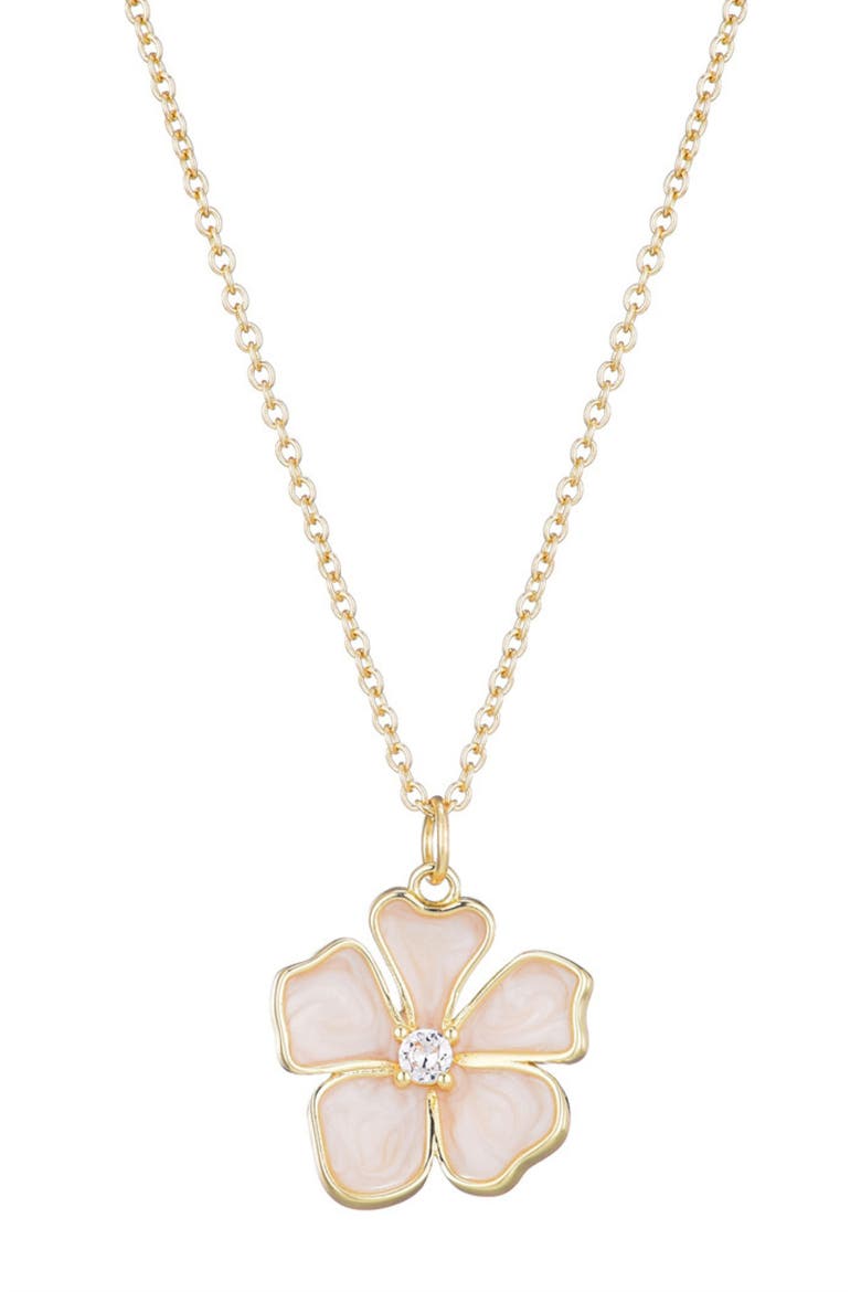 Mother-of-Pearl & Cubic Zirconia Flower Pendant Necklace, Main, color, GOLD