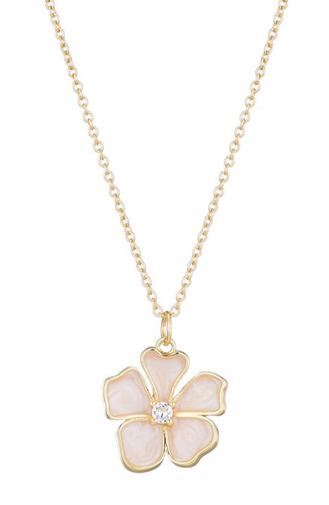 Mother-of-Pearl & Cubic Zirconia Flower Pendant Necklace