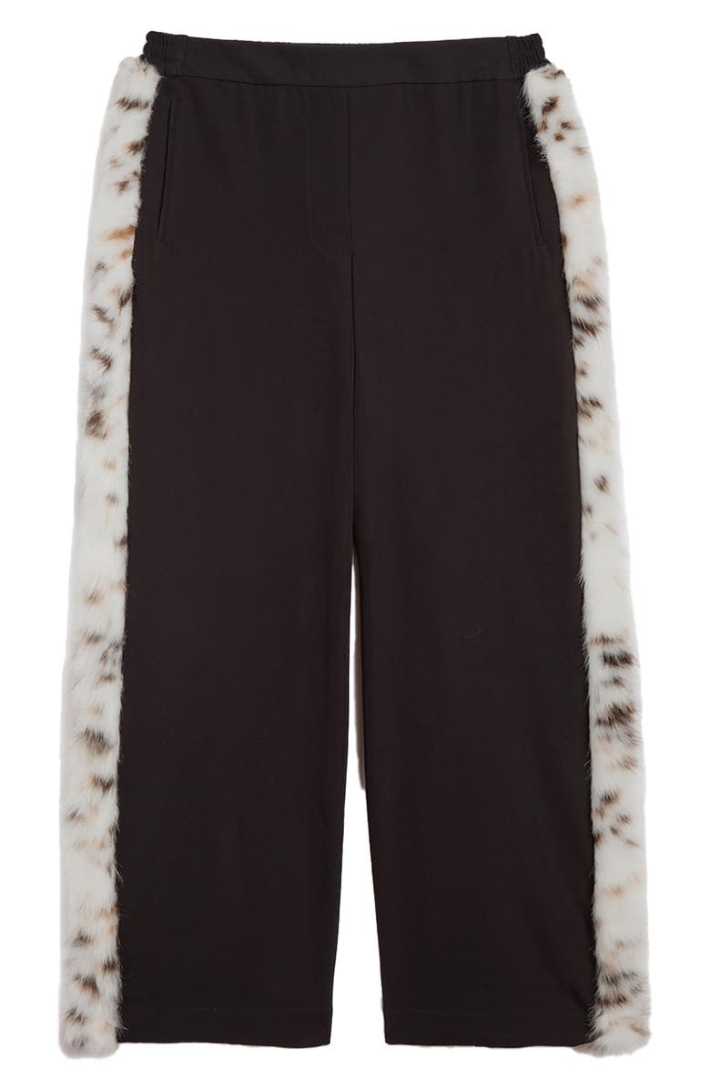 Apparis Ivy Stretch Crepe Pants with Faux Fur Trim, Alternate, color, Noir / Blanc Multi
