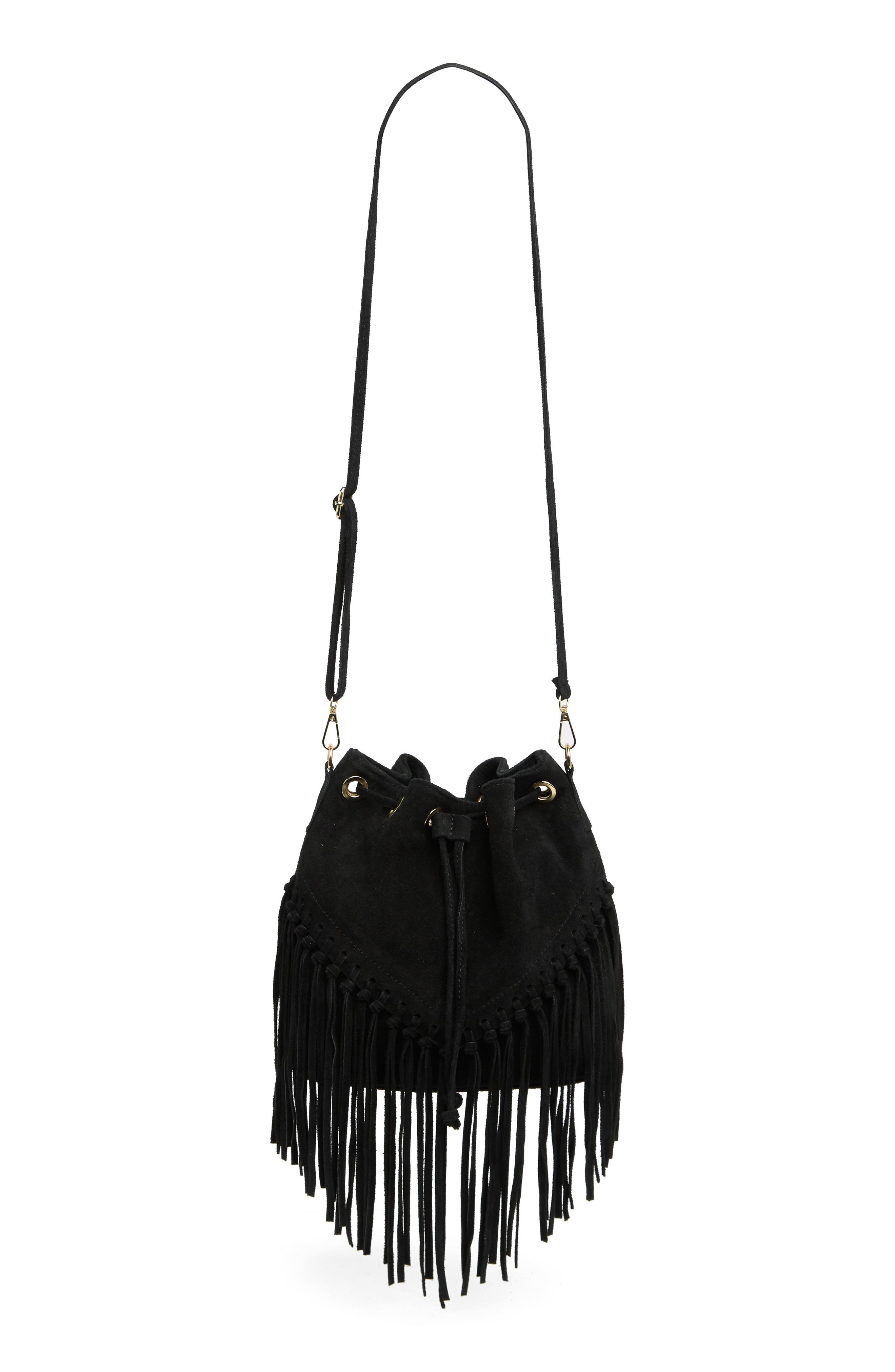 MASSIMO CASTELLO Fringe Suede Bucket Bag, Main, color, 