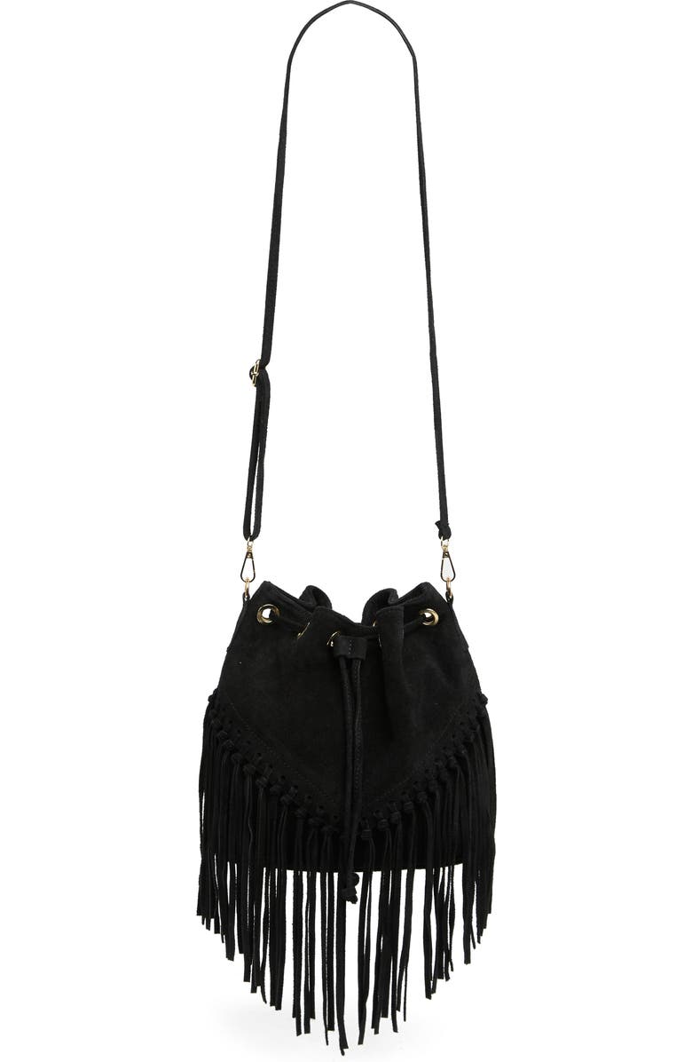 MASSIMO CASTELLO Fringe Suede Bucket Bag, Main, color,