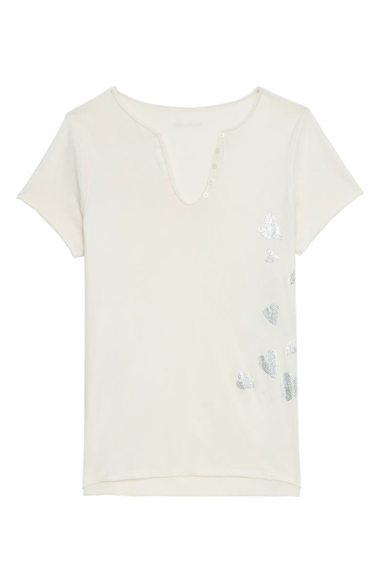 Zadig & Voltaire Tunisien Rhinestone Heart Henley T-Shirt, Alternate, color,