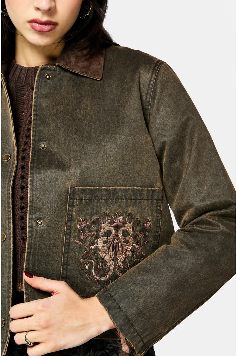 Cropped Waxed Coat, Alternate, color, Brown