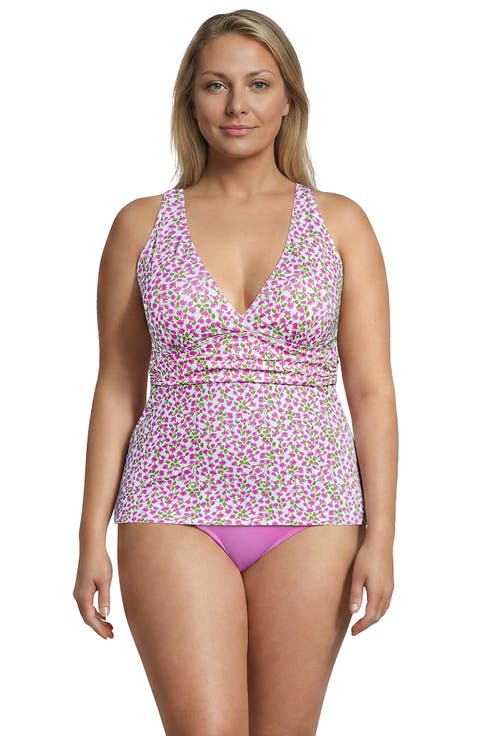 Plus Size V-neck Plunge X Back Tankini Top