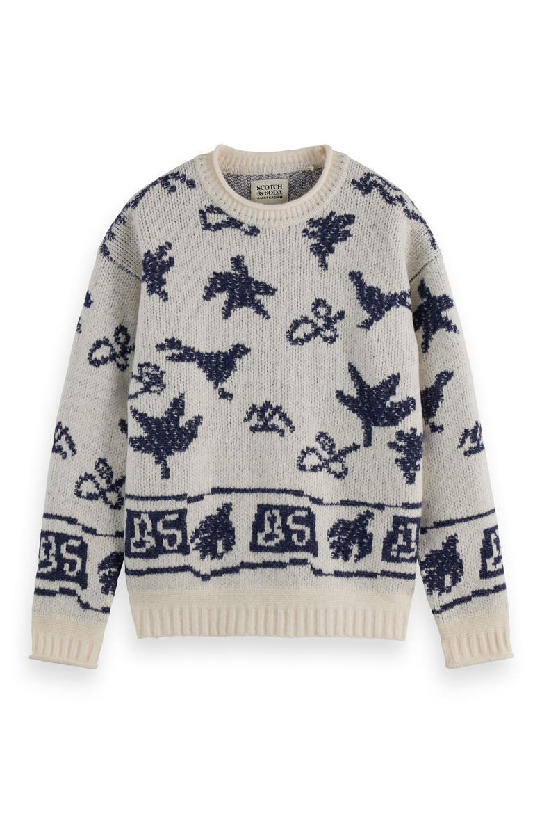 Jacquard Crewneck Sweater, Alternate, color, EGGNOG