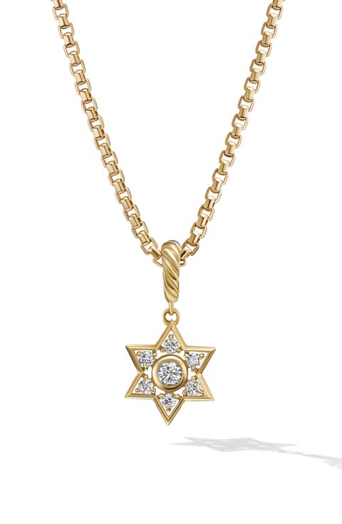 Star of David Amulet in 18K Yellow Gold with Diamonds