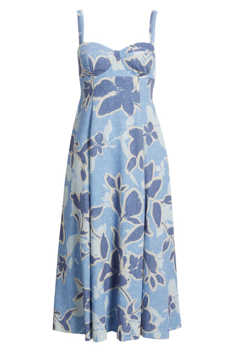 Floral Empire Waist A-Line Midi Dress, Alternate, color, BLUE MULTI