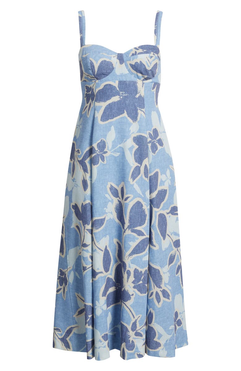 MOON RIVER Floral Empire Waist A-Line Midi Dress, Alternate, color, Blue Multi