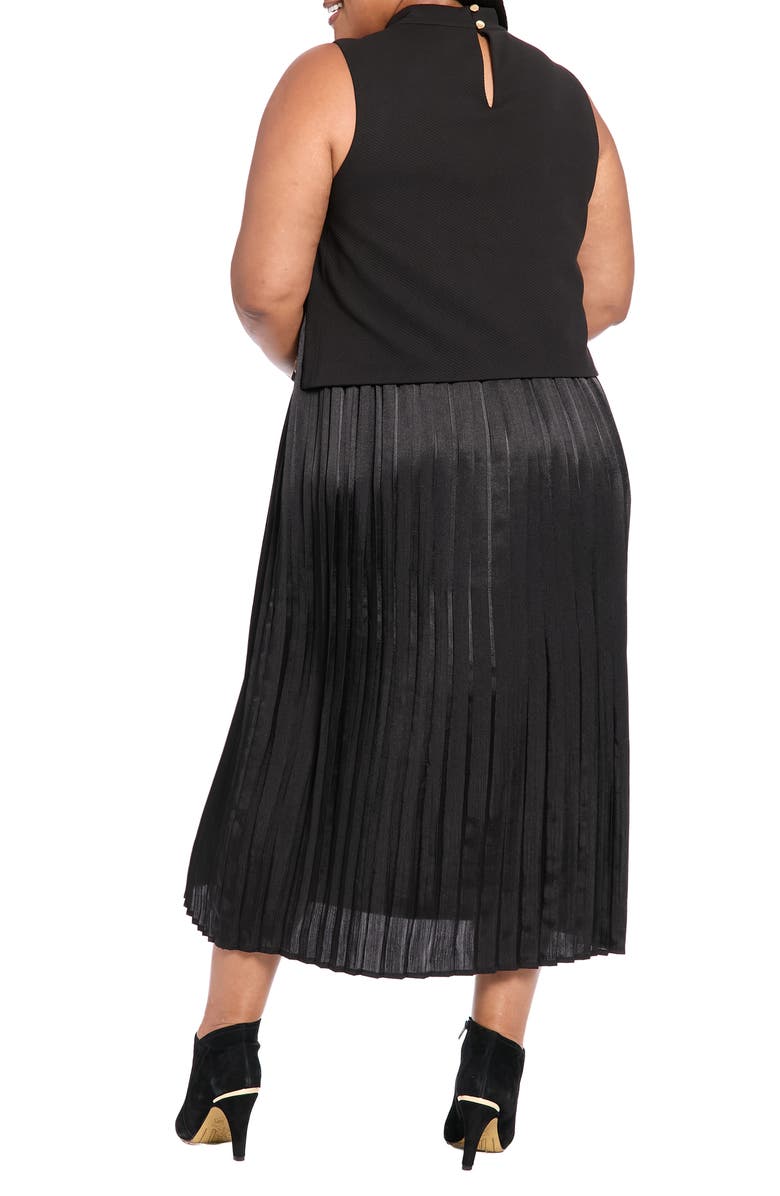 London Times Button Pleated Skirt A-Line Dress, Alternate, color, Black