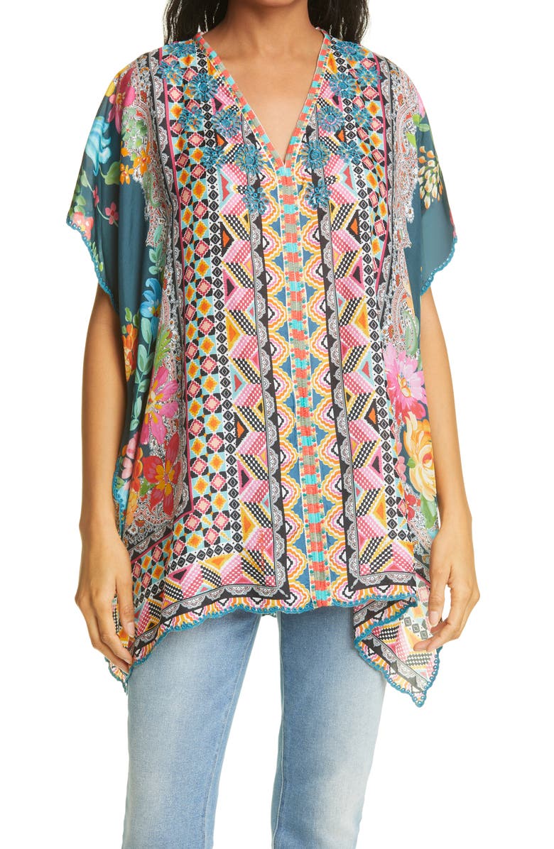 Johnny Was Magdalene Silk Poncho, Main, color, 