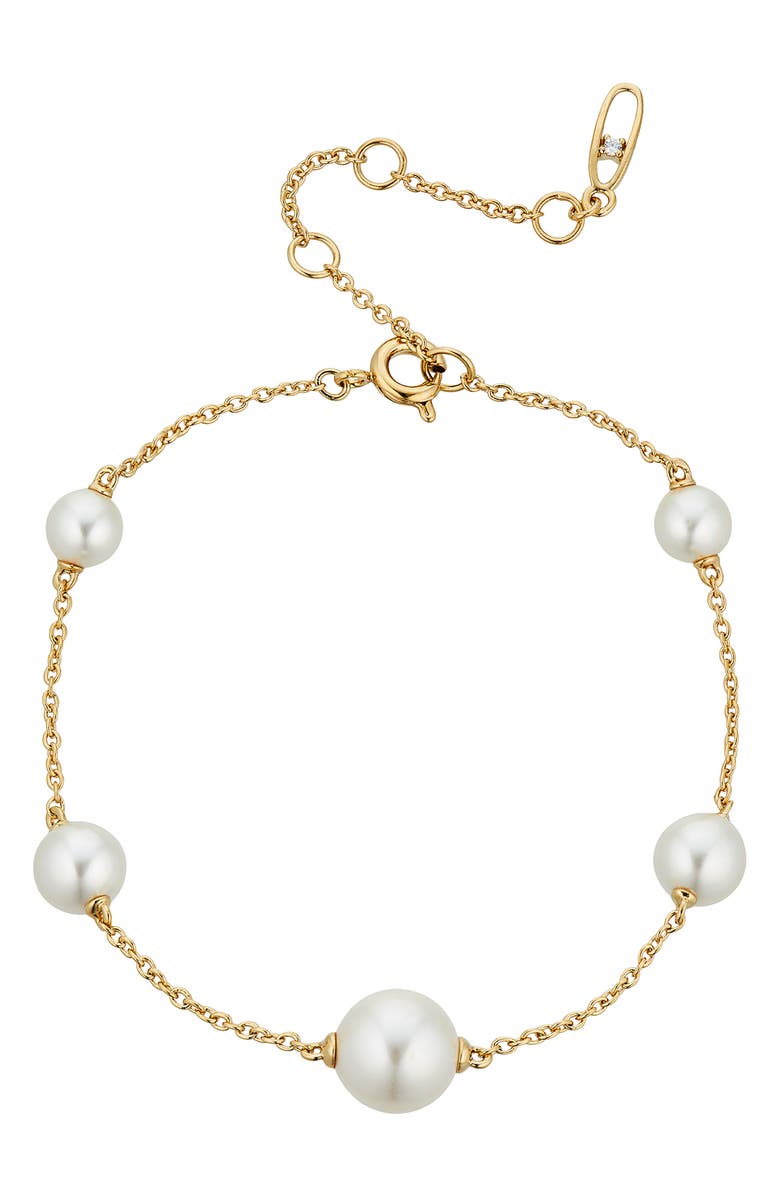 Nadri Dot Dot Dot Imitation Pearl Station Bracelet, Main, color, Gold With Pearl
