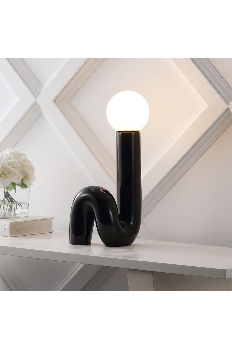 Katya 18" Scandinavian Minimalist Ceramic Spiral Tube LED Table Lamp, Alternate, color, Black