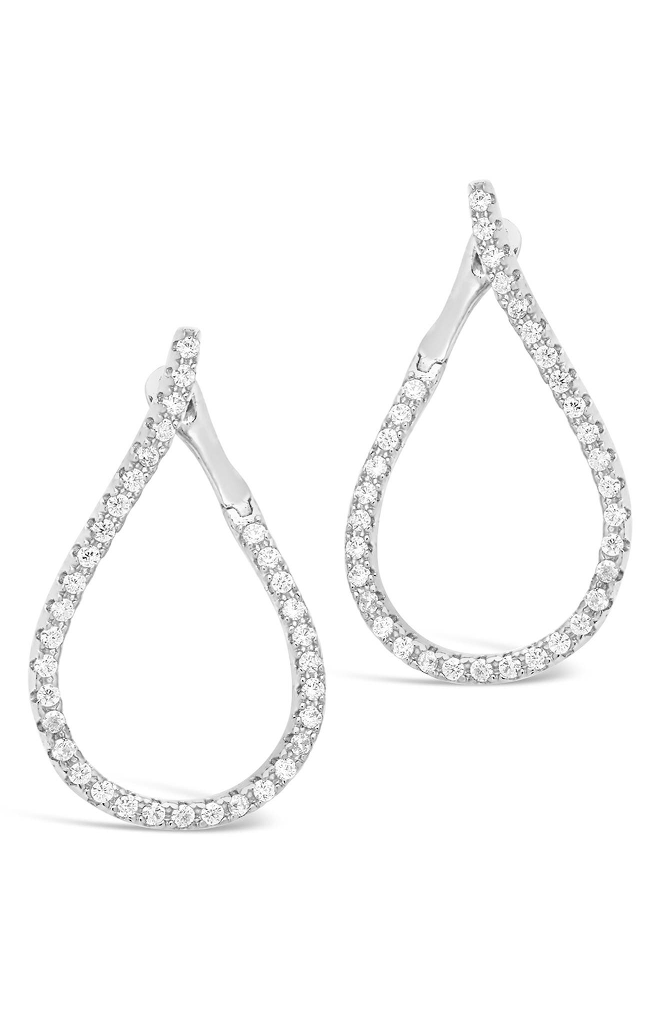 Sterling Forever 14K Rose Gold Plated Brass CZ Studded Drop Earrings