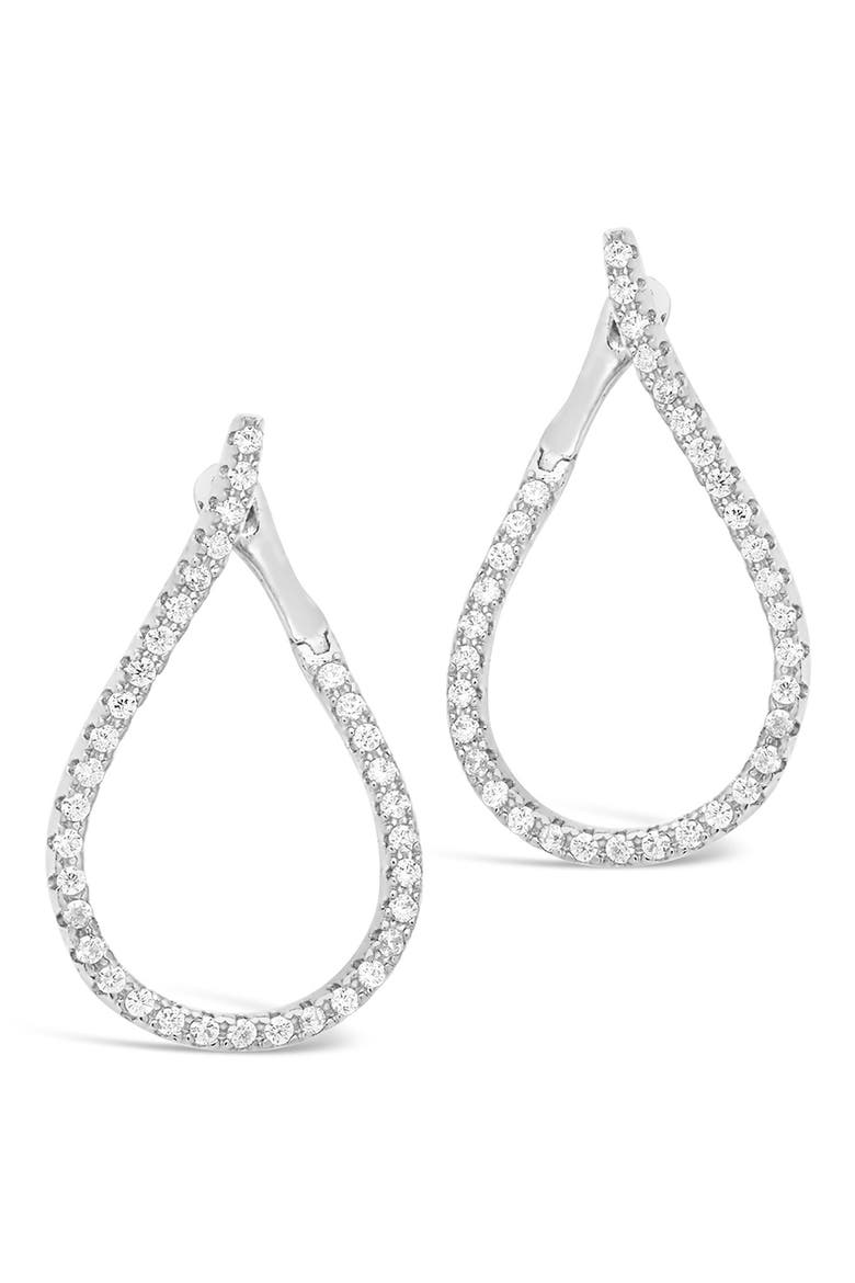 14K Rose Gold Plated Brass CZ Studded Drop Earrings, Main, color, SILVER