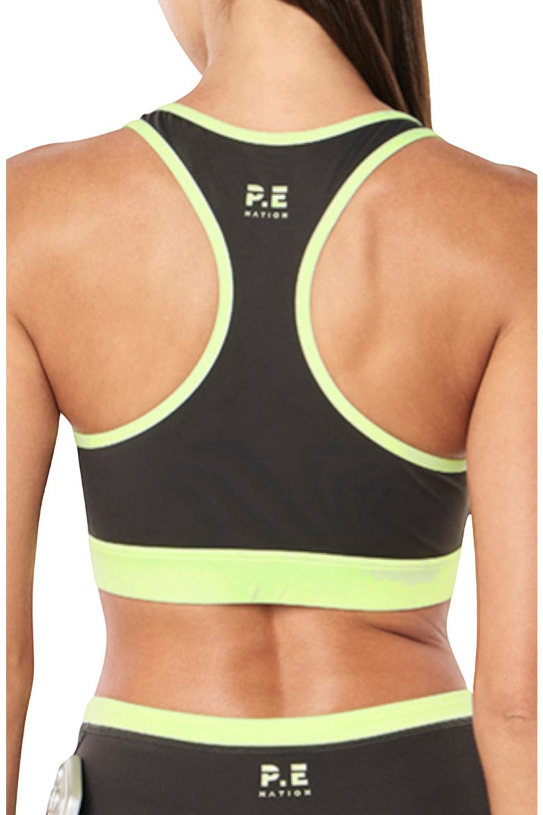 Rapid High Neck Sports Bra, Alternate, color, CAVIAR/ WASHED LIME
