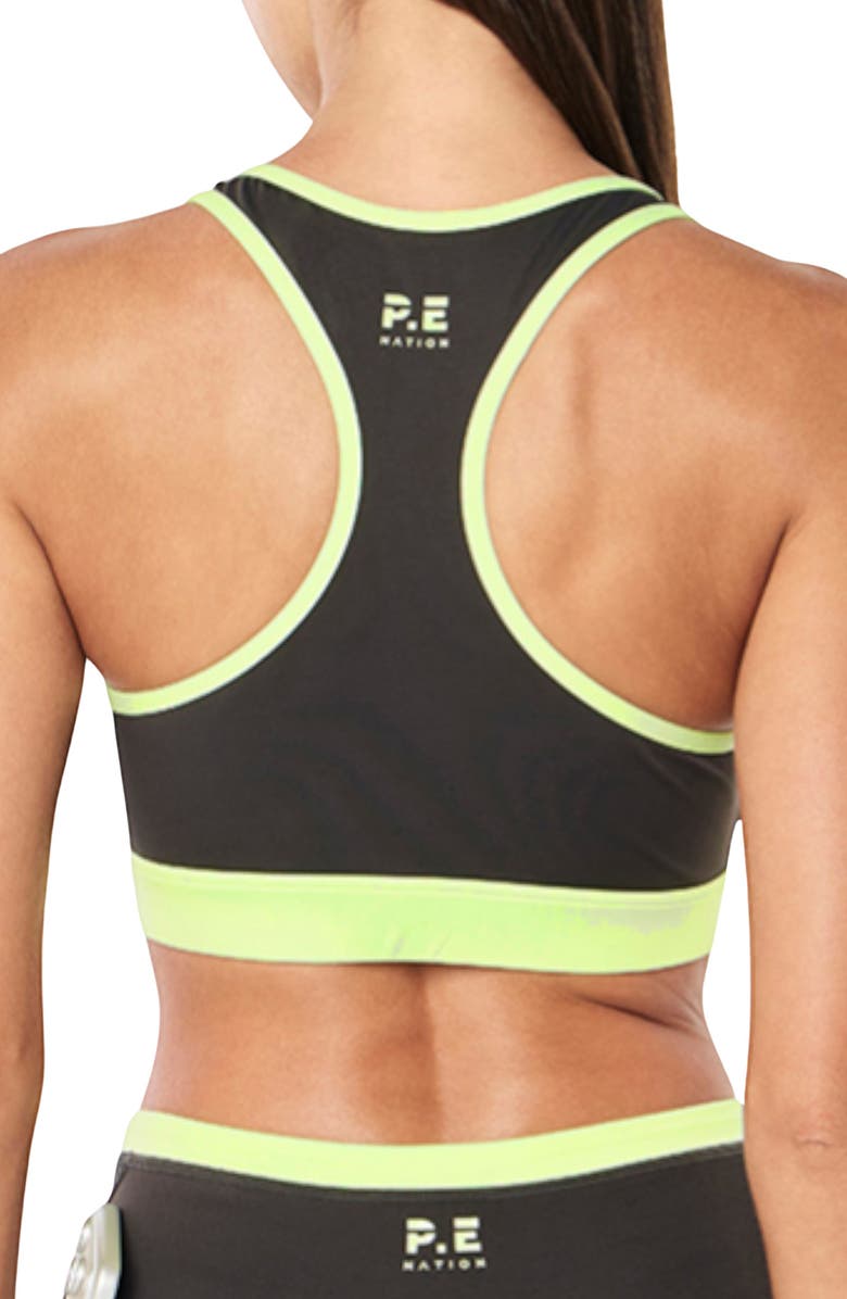 P.E Nation Rapid High Neck Sports Bra, Alternate, color, Caviar/ Washed Lime
