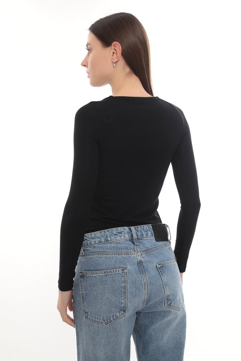 Gold Detail Long Sleeve Stretch Cielo Top, Alternate, color, Black