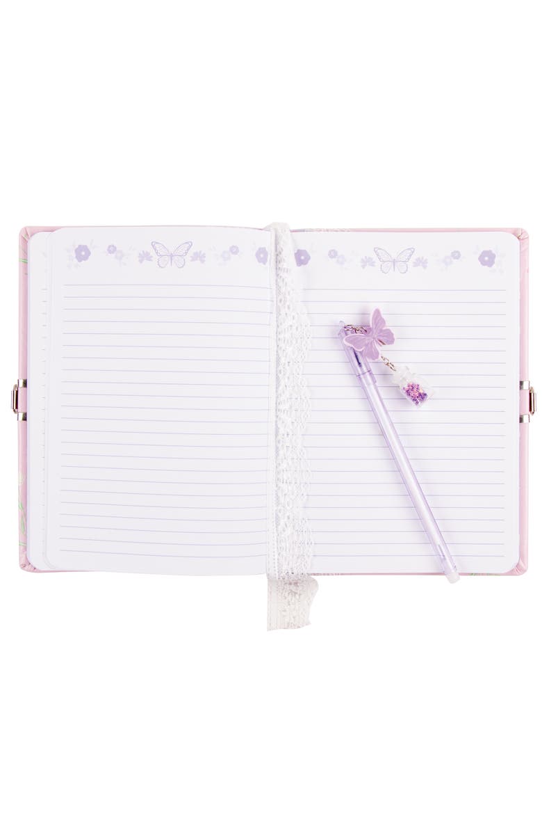 Cottagecore Floral Locking Journal & Pen With Butterfly Charm Pen, Alternate, color, Multicolored