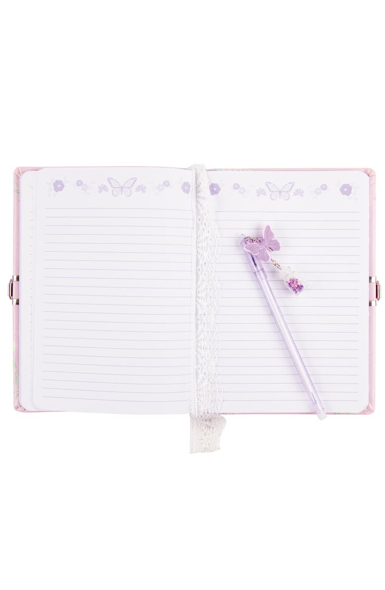 Three Cheers For Girls Cottagecore Floral Locking Journal & Pen With Butterfly Charm Pen, Alternate, color, Multicolored