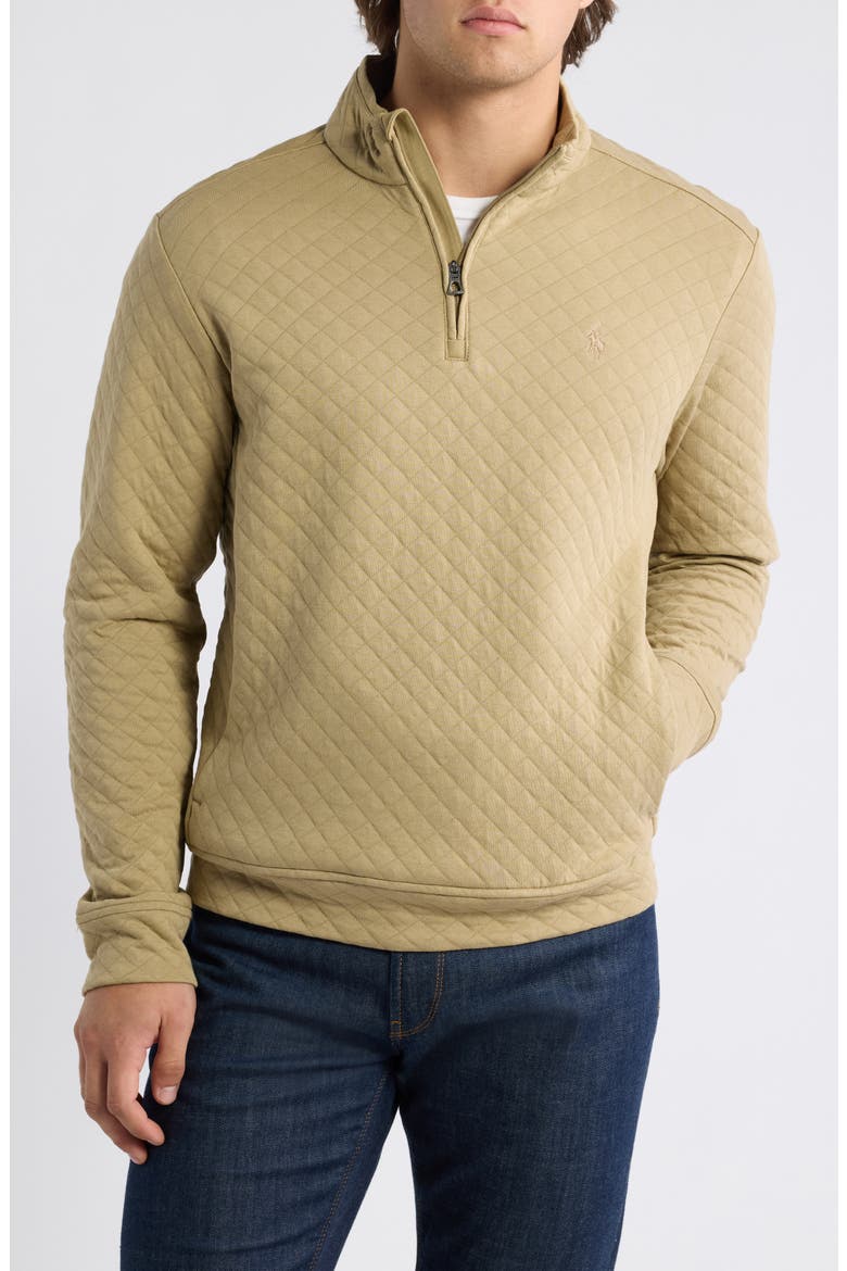 Quilted Quarter-Zip Pullover, Main, color, KHAKI