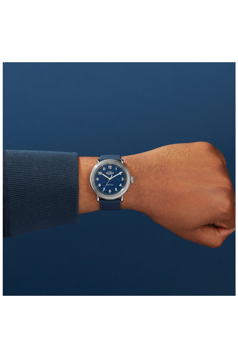 Detrola The Daily Wear Silicone Strap Watch, 43mm, Alternate, color, MIDNIGHT BLUE/ GREY/ SILVER
