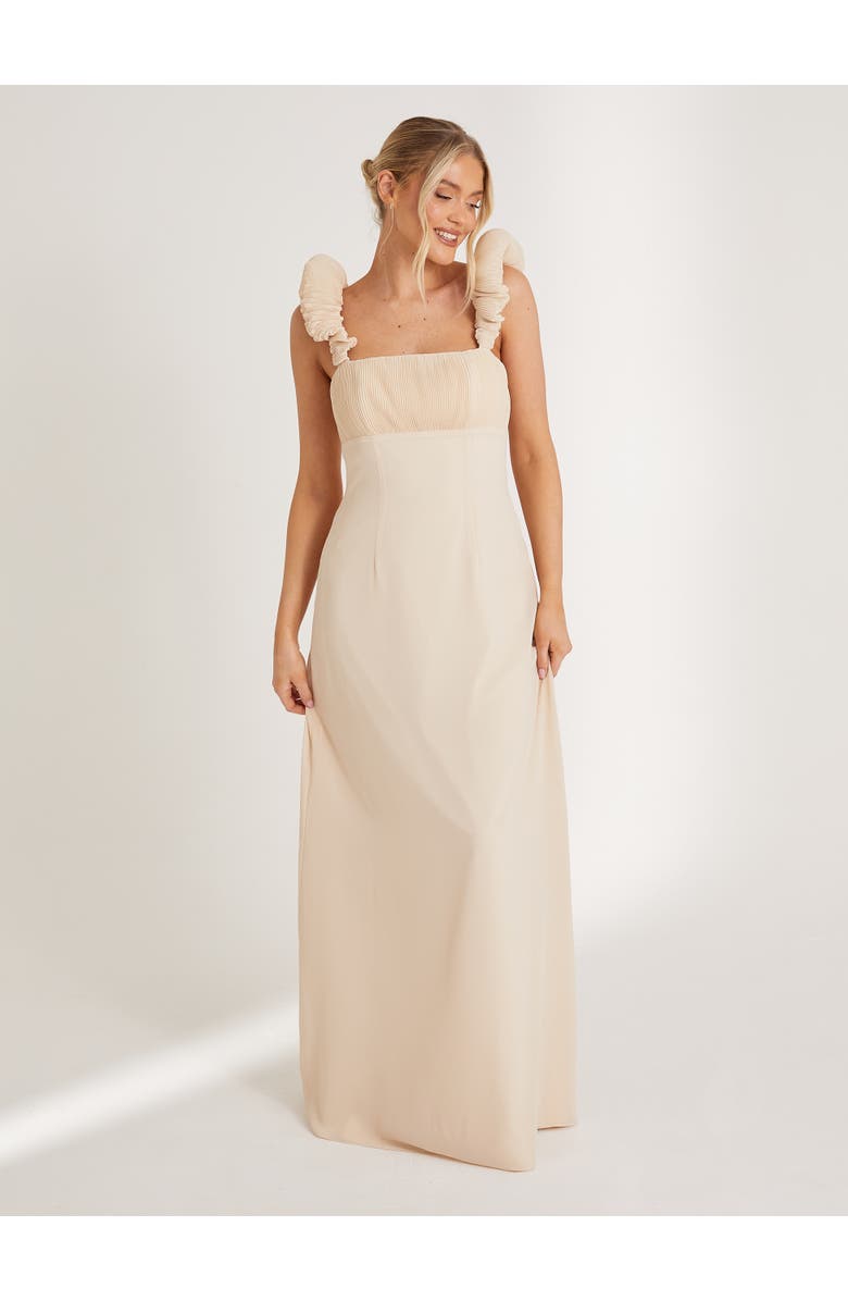 Six Stories Pleated Shoulder Bridesmaid Dress, Main, color, Cream