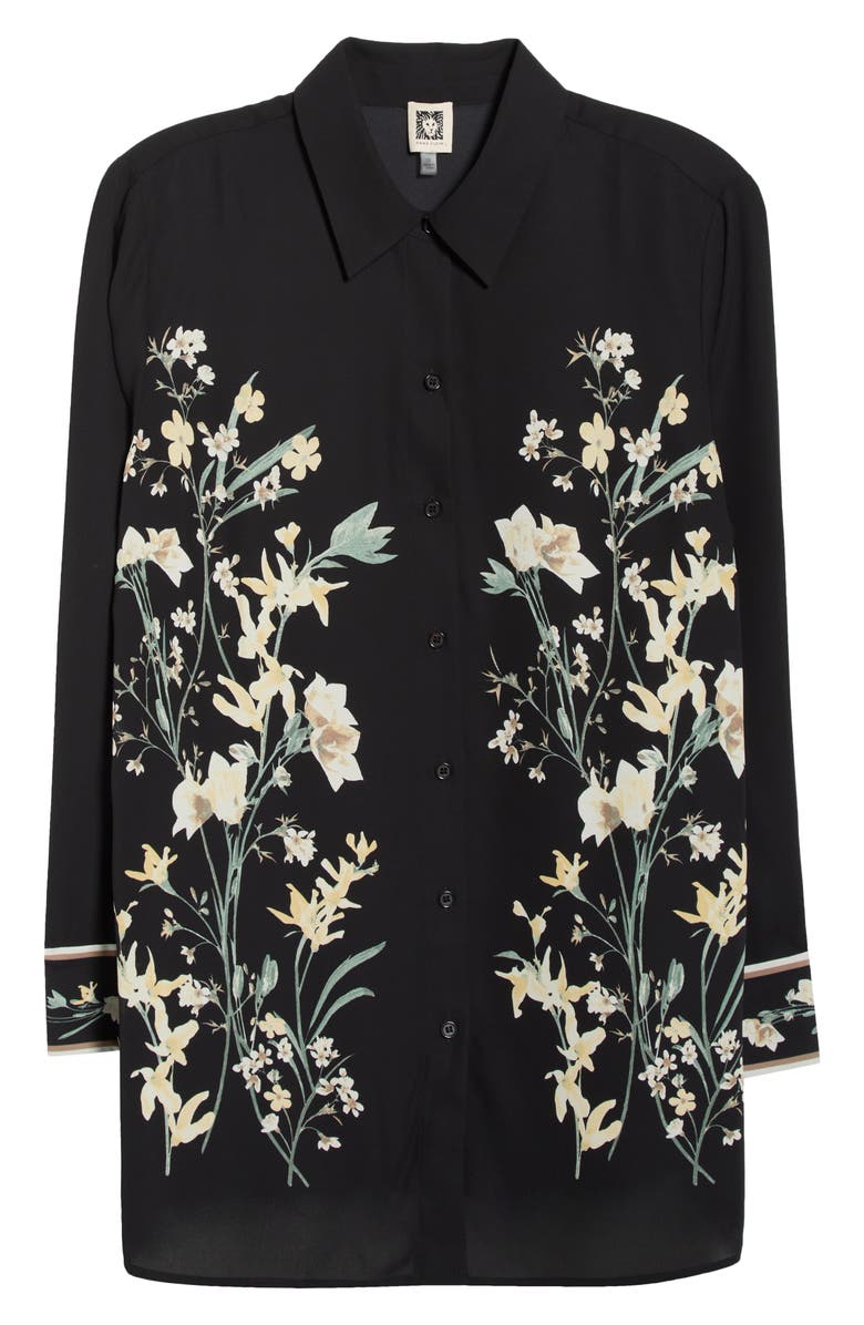 Anne Klein Floral Button-Up Shirt, Main, color, Anne Black Multi