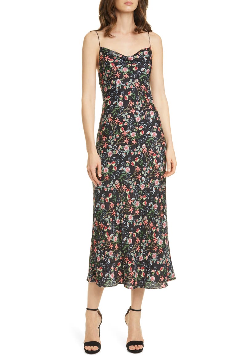 Harmony Floral Midi Slipdress, Main, color, BLUE BELL-BLACK