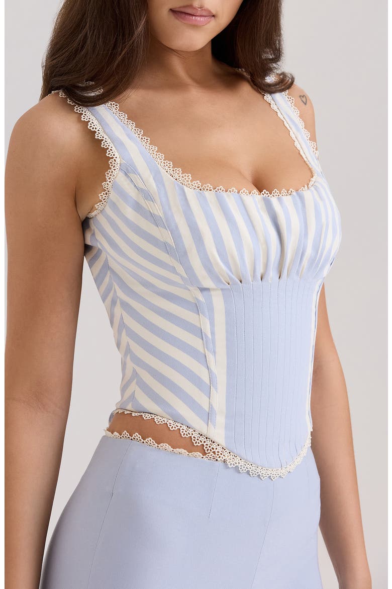 Petra Lace Trim Pintuck Corset Top, Alternate, color, STRIPE BLUE