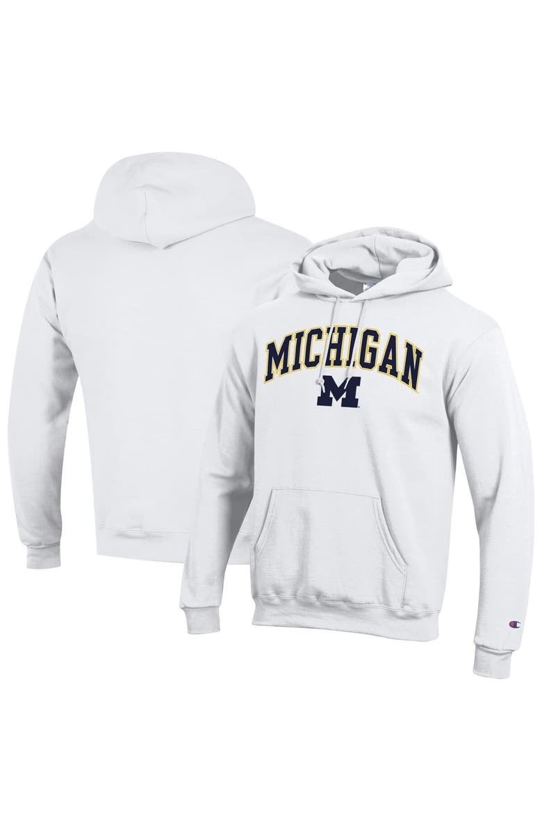Champion Men's Champion White Michigan Wolverines Arched Logo Fleece Pullover Hoodie, Main, color, White