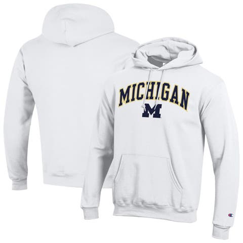 Men's Champion  White Michigan Wolverines Arched Logo Fleece Pullover Hoodie