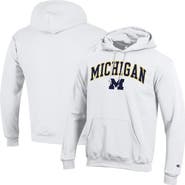 Champion Men's Champion White Michigan Wolverines Arched Logo Fleece Pullover Hoodie